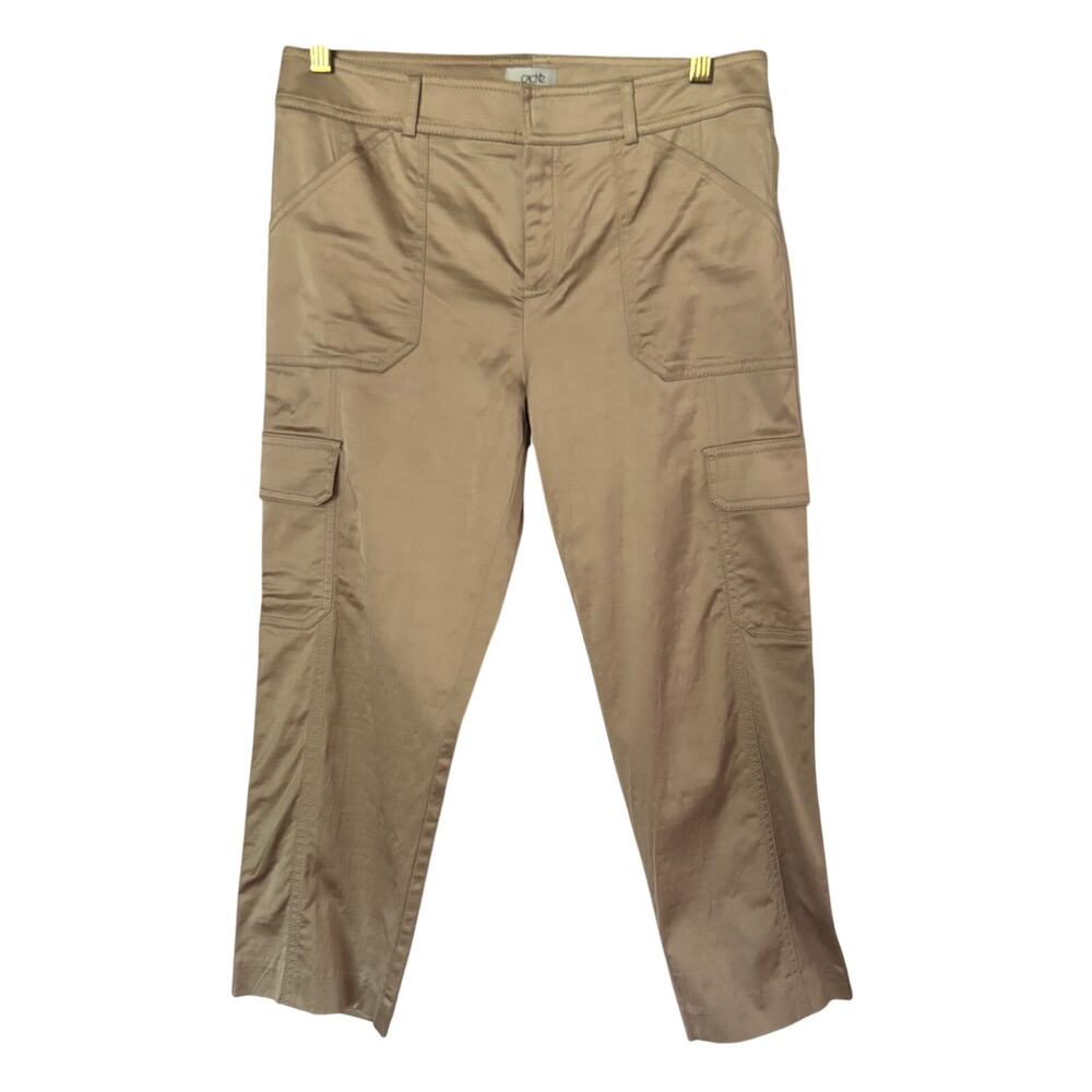 Cache Gold Satin Type Rayon Crop Cargo Pant Stretch Finished Seams NWT $118